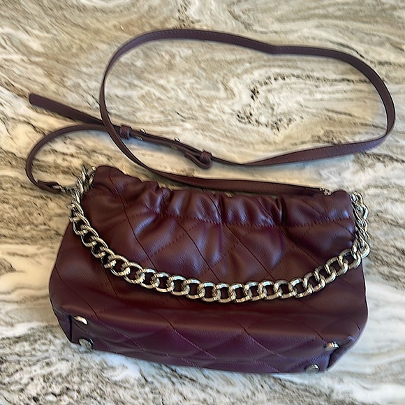 INC Quilted Vegan Leather Purse/Color Eggplant/lining gray/silver accents/chain - Picture 1 of 16